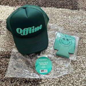 ULTA BEAUTY Trucker Hat & Can Cooler Set Offline Koozie Teal Green Snapback